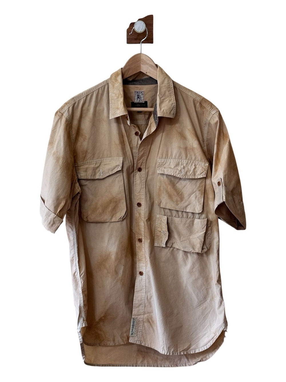 PRPS Goods & Co. Tan Short Sleeve Cargo Utility Shirt 100% Cotton XL
